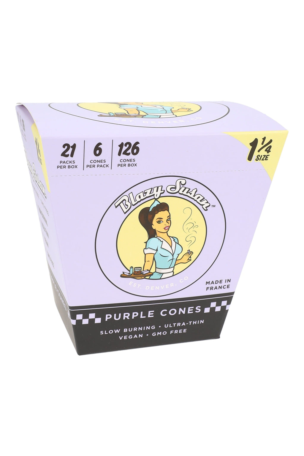 Blazy Susan 1¼ Pre-Rolled Cones Display – Pink or Purple – 21 Packs
