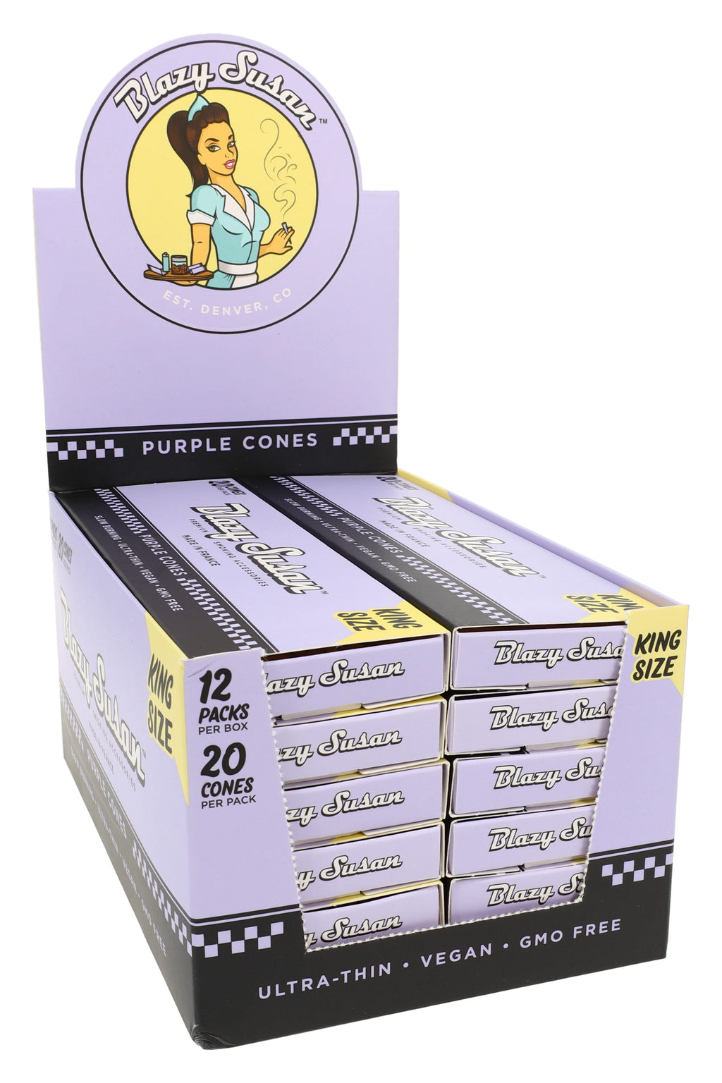 Blazy Susan King Size Cones – Pink or Purple – 20/Pack – 12-Count Display