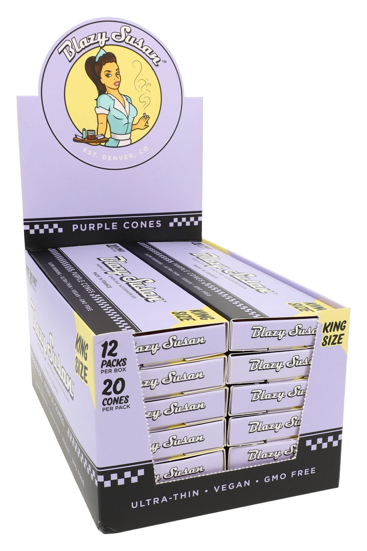 Blazy Susan King Size Cones – Pink or Purple – 20/Pack – 12-Count Display