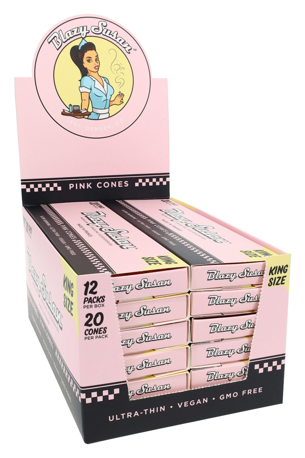 Blazy Susan King Size Cones – Pink or Purple – 20/Pack – 12-Count Display