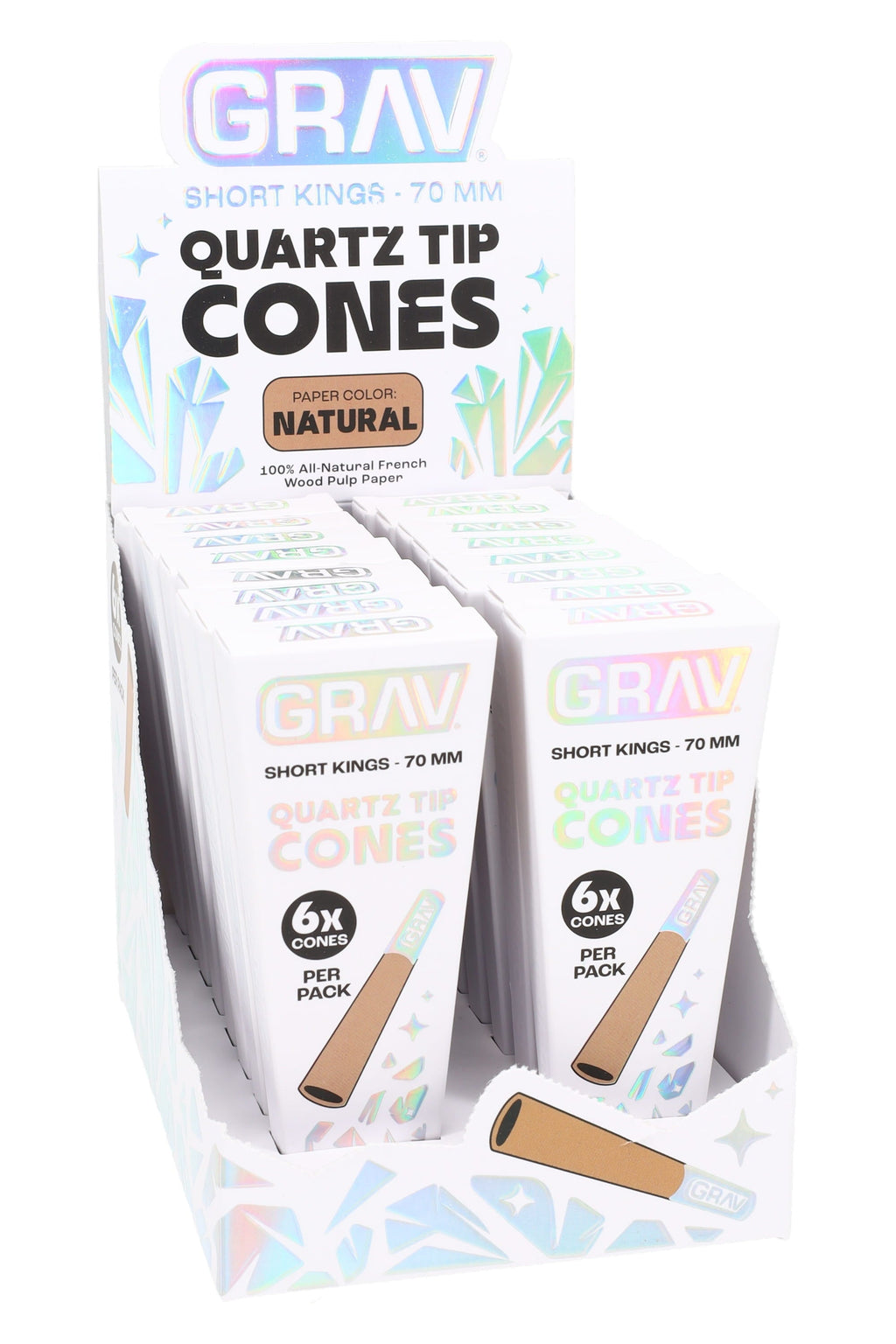GRAV Short Kings Quartz Tip Cones – 70 mm – 6/Pack – 16-Count Display